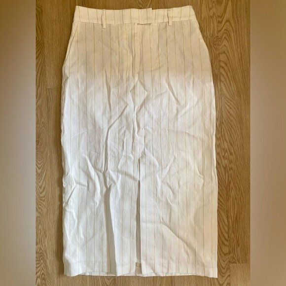 Coastal Chic Rachel Zoe Mid-Length Skirt White Gold Striped Linen - Picture 5 of 13